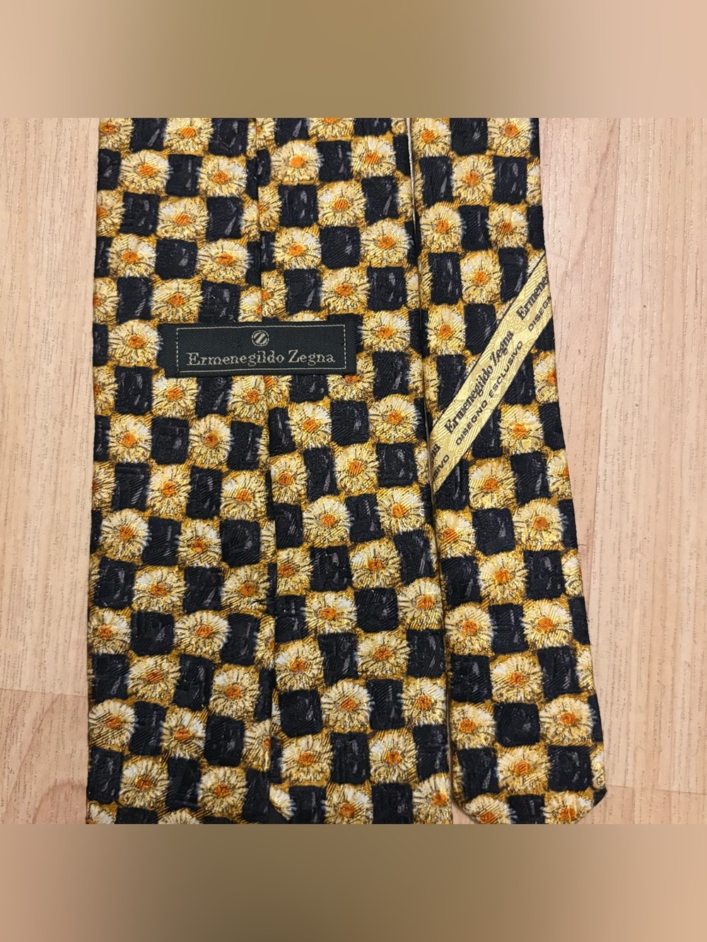 Ermenegildo Zegna Metallic Diamond Floral Squares Checkerboard Daisy Italy Tie